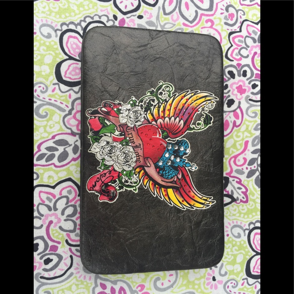 Black Leather Women's Bag with Colorful Tattoo Design